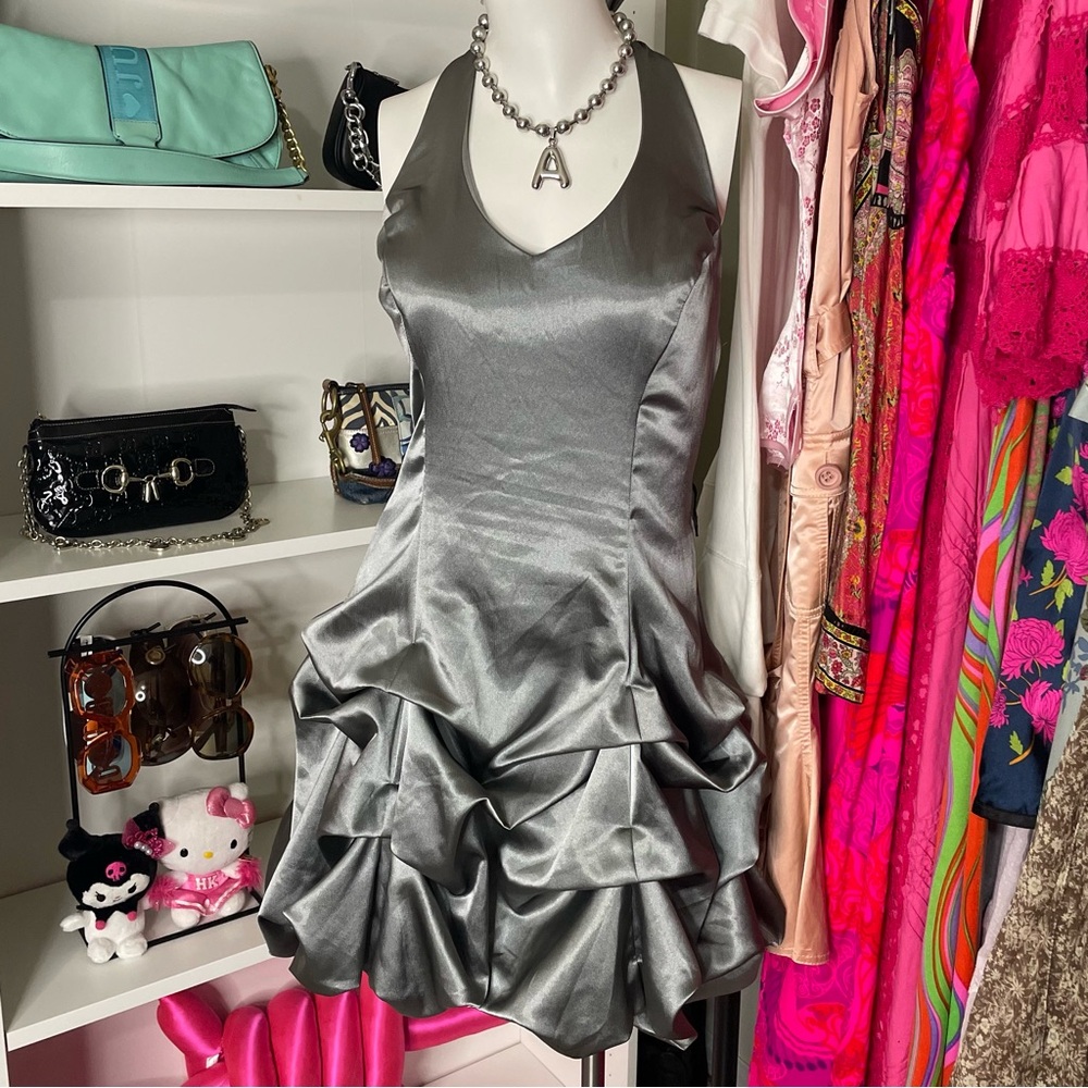 Y2K Silver Metallic Backless Dress